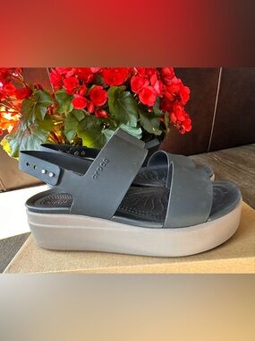 CROCS Black Slide Sandals with Textured Footbed